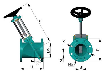 30度傾斜手輪刀閘閥 30度傾斜手輪刀閘閥