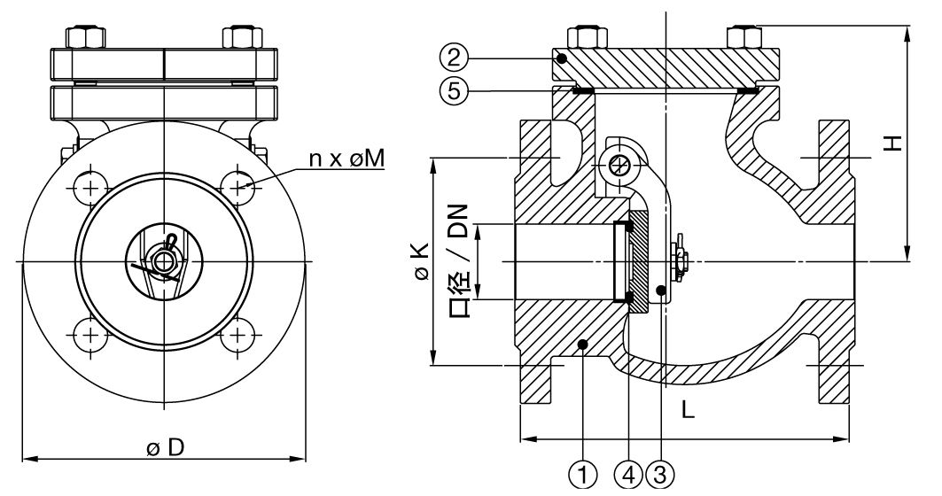 法蘭旋啟式止回閥尺寸圖 法蘭旋啟式止回閥尺寸圖